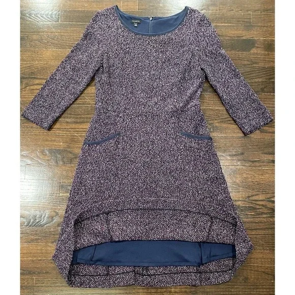 Talbots | Dresses | Talbots Tweed Aline Midi Sweater Dress Womens Size Knit  34 Sleeves Blue Red | Poshmark